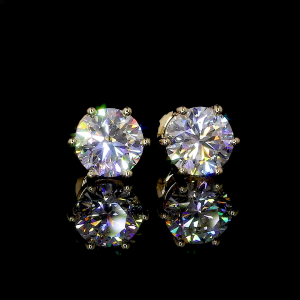 IGI Certified 4 Carat Total Round Shape Lab Grown Diamond Stud Earrings 14K/18K Yellow Gold
