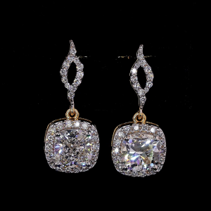 Square Cushion Shape Diamodn Drop Earring with halo Setting