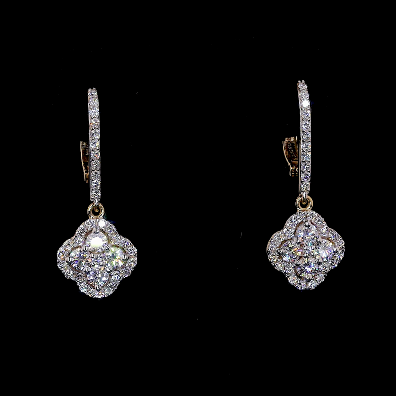 Flower cluster drop earrings With Round Shape Lab Diamond Flower cluster drop earrings With Round Shape Lab Diamond