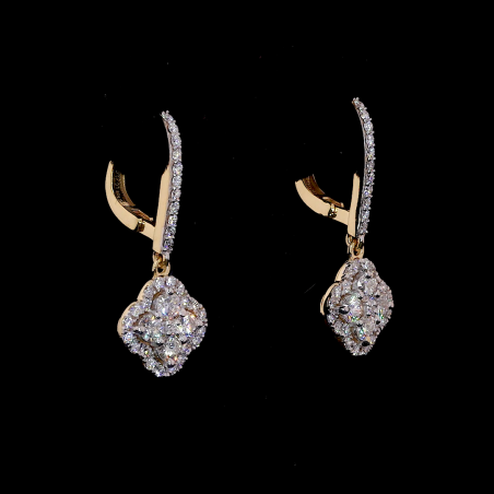 Flower cluster drop earrings With Round Shape Lab Diamond