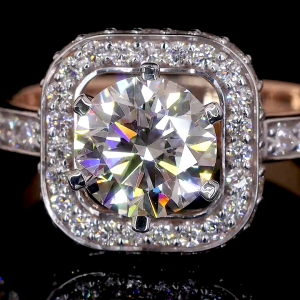 Vintage 1.5 Carat Lab Diamond Engagement Ring Gold Ring for Women 1.62ct Vintage Halo Gold Ring