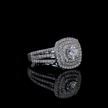 1.17 CT Round Lab Grown Diamond Wedding Ring, Double Halo Engagement Ring, Three Row Split Shank 1.17 CT Round Lab Grown Diamond Wedding Ring, Double Halo Engagement Ring, Three Row Split Shank