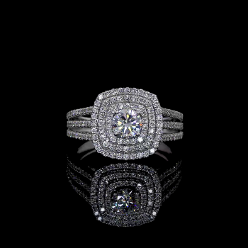 1.17 CT Round Lab Grown Diamond Wedding Ring, Double Halo Engagement Ring, Three Row Split Shank 1.17 CT Round Lab Grown Diamond Wedding Ring, Double Halo Engagement Ring, Three Row Split Shank