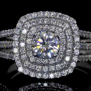 1.17 CT Round Lab Grown Diamond Wedding Ring, Double Halo Engagement Ring, Three Row Split Shank 1.17 CT Round Lab Grown Diamond Wedding Ring, Double Halo Engagement Ring, Three Row Split Shank