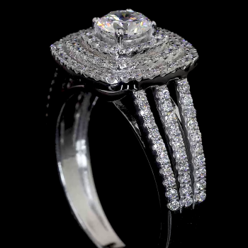 1.17 CT Round Lab Grown Diamond Wedding Ring, Double Halo Engagement Ring, Three Row Split Shank 1.17 CT Round Lab Grown Diamond Wedding Ring, Double Halo Engagement Ring, Three Row Split Shank