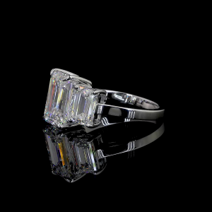 14k Gold Emerald Cut Trilogy Diamond Ring – Three Stone Engagement