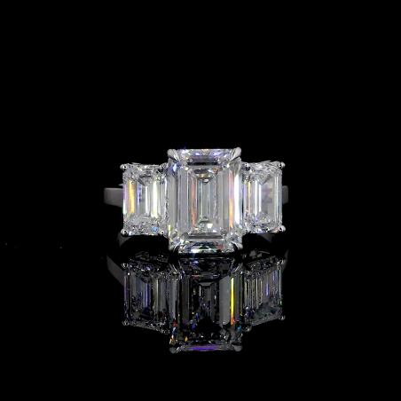14k Gold Emerald Cut Trilogy Diamond Ring – Three Stone Engagement