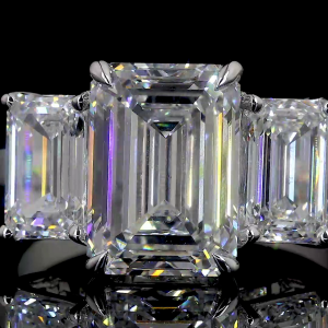 14k Gold Emerald Cut Trilogy Diamond Ring – Three Stone Engagement