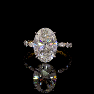 Exquisite Oval Diamond Ring in 14k Gold – Side Stone Engagement Ring