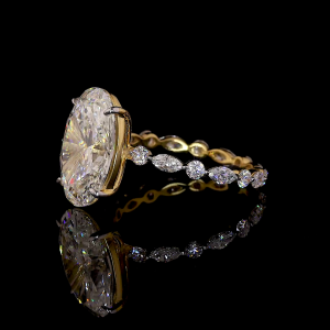 Exquisite Oval Diamond Ring in 14k Gold – Side Stone Engagement Ring