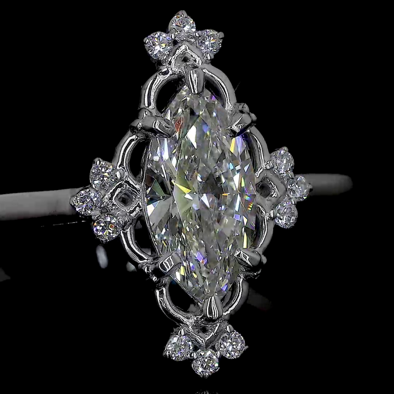 Vintage Marquise Diamond Filigree Ring in 14k Gold – Antique Style Vintage Marquise Diamond Filigree Ring in 14k Gold – Antique Style