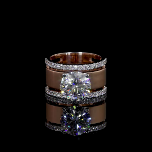 14k Gold Round Diamond Ring – Double Band Engagement Sparkle