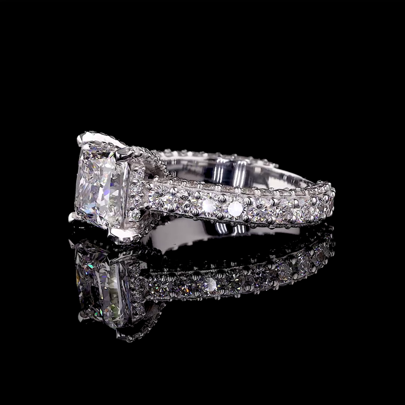 14k Gold Princess Cut Diamond Ring – Pave Band Engagement Sparkle