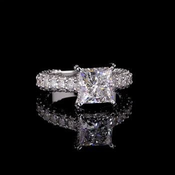 14k Gold Princess Cut Diamond Ring – Pave Band Engagement Sparkle