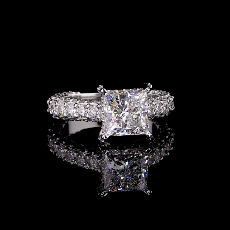 14k Gold Princess Cut Diamond Ring – Pave Band Engagement Sparkle