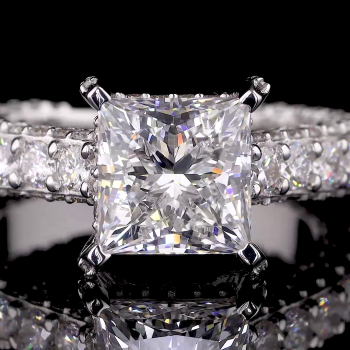 14k Gold Princess Cut Diamond Ring – Pave Band Engagement Sparkle