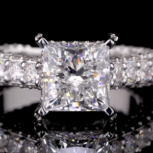 14k Gold Princess Cut Diamond Ring – Pave Band Engagement Sparkle