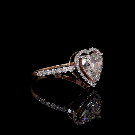 14k Rose Gold Heart Diamond Ring – Halo & Pavé Band Engagement Sparkle