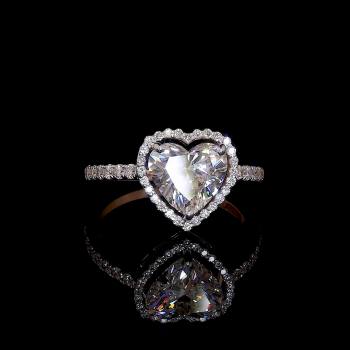 14k Rose Gold Heart Diamond Ring – Halo & Pavé Band Engagement Sparkle