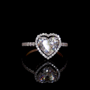 14k Rose Gold Heart Diamond Ring – Halo & Pavé Band Engagement Sparkle