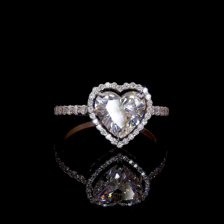 14k Rose Gold Heart Diamond Ring – Halo & Pavé Band Engagement Sparkle