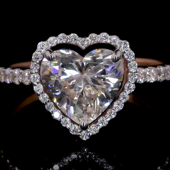 14k Rose Gold Heart Diamond Ring – Halo & Pavé Band Engagement Sparkle