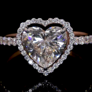14k Rose Gold Heart Diamond Ring – Halo & Pavé Band Engagement Sparkle