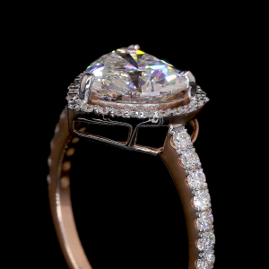 14k Rose Gold Heart Diamond Ring – Halo & Pavé Band Engagement Sparkle