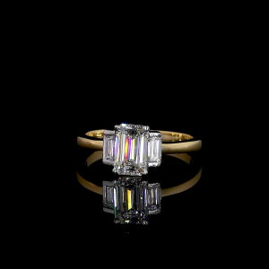 14k Gold Emerald Cut Diamond Ring – Three-Stone Classic Sparkle