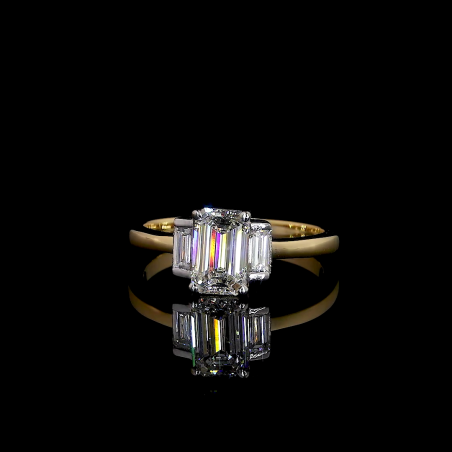 14k Gold Emerald Cut Diamond Ring – Three-Stone Classic Sparkle