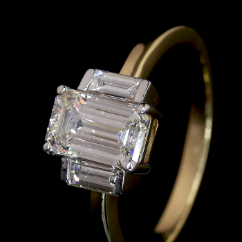 14k Gold Emerald Cut Diamond Ring – Three-Stone Classic Sparkle 14k Gold Emerald Cut Diamond Ring – Three-Stone Classic Sparkle