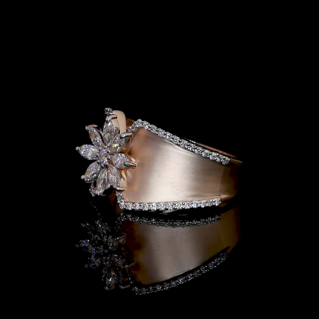 Golden Bloom – Marquise Diamond Floral Ring in 14k Gold