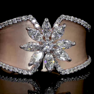 Golden Bloom – Marquise Diamond Floral Ring in 14k Gold