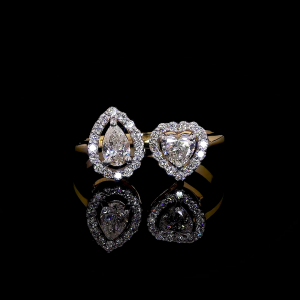 14k Gold Halo Diamond Rings – Pear & Heart-Shaped Set for Romantic Elegance