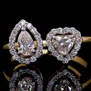 14k Gold Halo Diamond Rings – Pear & Heart-Shaped Set for Romantic Elegance