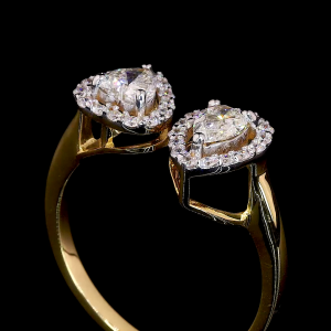 14k Gold Halo Diamond Rings – Pear & Heart-Shaped Set for Romantic Elegance