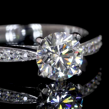 14k White Gold Round Diamond Ring – Pavé Band Engagement Sparkle 14k White Gold Round Diamond Ring – Pavé Band Engagement Sparkle