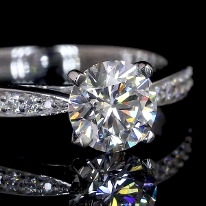 14k White Gold Round Diamond Ring – Pavé Band Engagement Sparkle