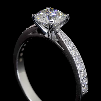 14k White Gold Round Diamond Ring – Pavé Band Engagement Sparkle 14k White Gold Round Diamond Ring – Pavé Band Engagement Sparkle