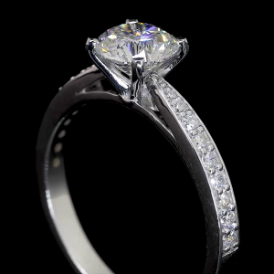 14k White Gold Round Diamond Ring – Pavé Band Engagement Sparkle