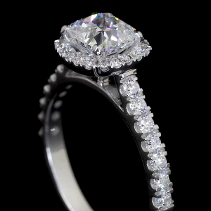 14k Gold Halo Diamond Ring – Round Cut Sparkle with Pavé Band