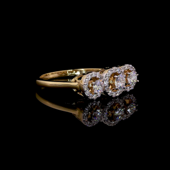 Triple Halo Spark – 14k Gold Three Round Diamond Ring with Pavé Accents Triple Halo Spark – 14k Gold Three Round Diamond Ring with Pavé Accents
