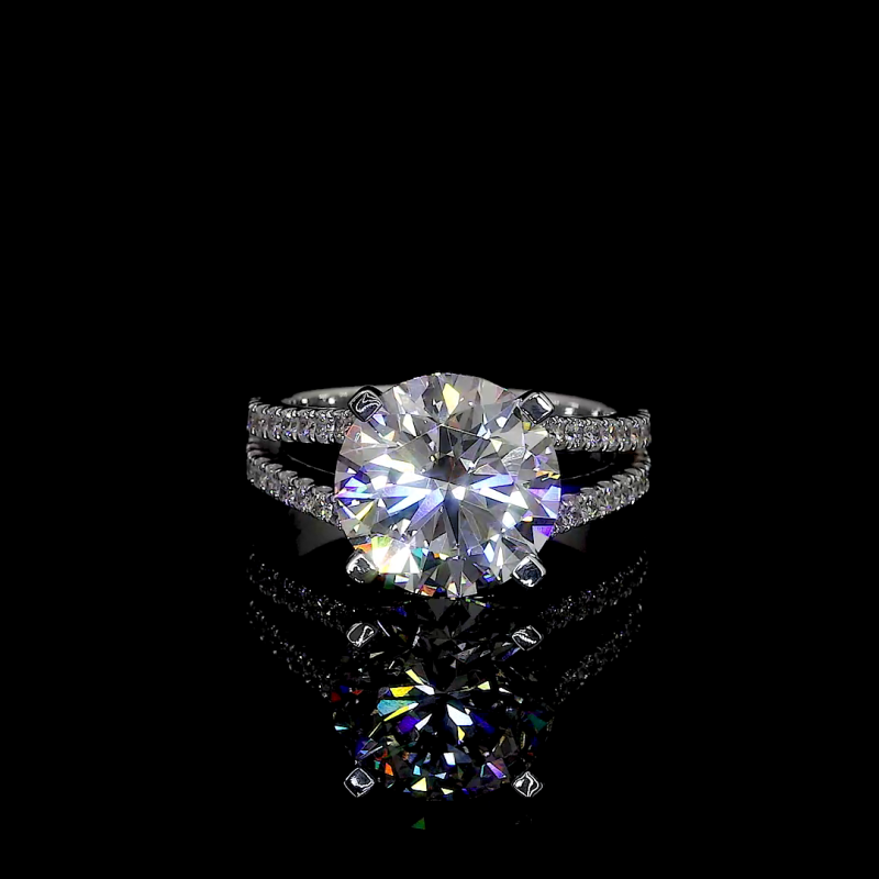 14k Gold Round Diamond Ring – Split Pavé Band Elegance 14k Gold Round Diamond Ring – Split Pavé Band Elegance