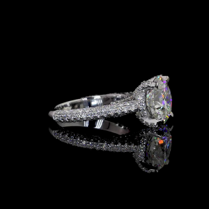 Round Spark Lab Diamond Ring Hidden Halo Pave Band 14K 18K Gold