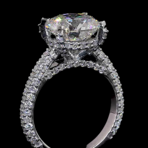 Round Spark Lab Diamond Ring Hidden Halo Pave Band 14K 18K Gold