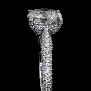 Round Spark Lab Diamond Ring Hidden Halo Pave Band 14K 18K Gold