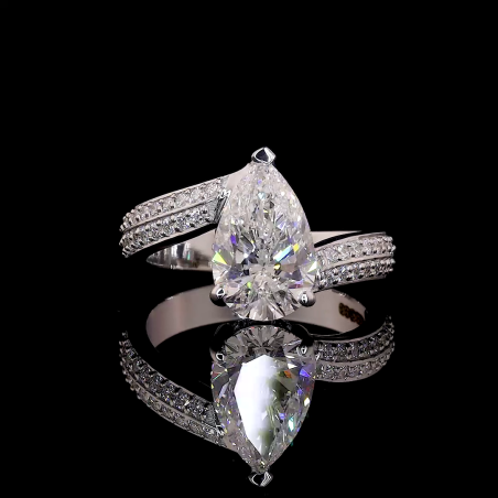 Pear Radiance Lab Diamond Ring Split Shank Pave Setting 14K 18K Gold