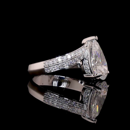 Pear Radiance Lab Diamond Ring Split Shank Pave Setting 14K 18K Gold