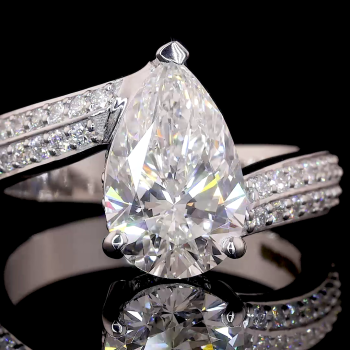 Pear Radiance Lab Diamond Ring Split Shank Pave Setting 14K 18K Gold