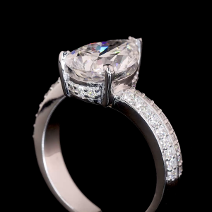 Pear Radiance Lab Diamond Ring Split Shank Pave Setting 14K 18K Gold